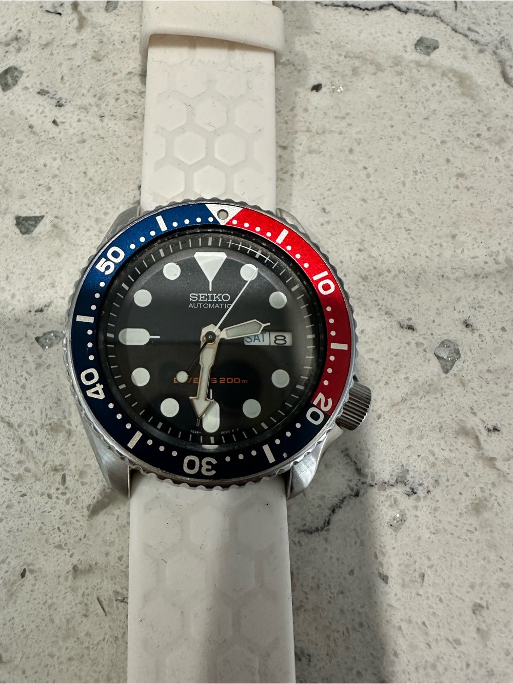 Seiko Black Dial Dive Watch with Blue and Red Bezel